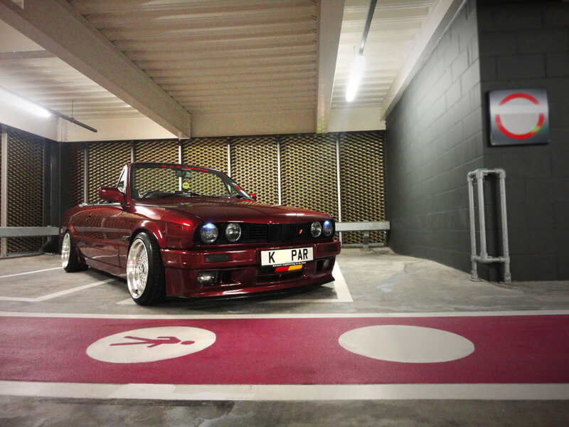 Red Convertible Car — Neutral, Photograph, Parking Garage, License Plate