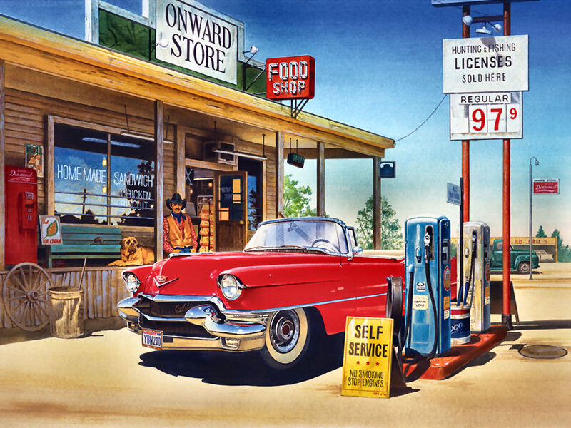 Red Convertible Car — Nostalgic, Afternoon, Illustration