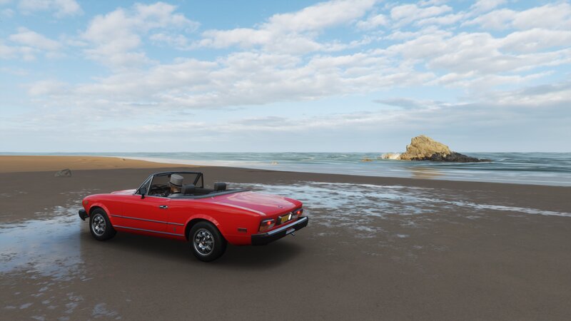 Red Convertible Car — Serene, Afternoon, 3d Render, Beach, Ocean