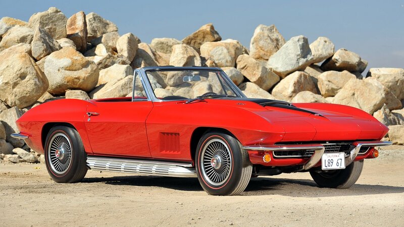 Red Convertible Car — Serene, Afternoon, Photograph, Rocks, License Plate