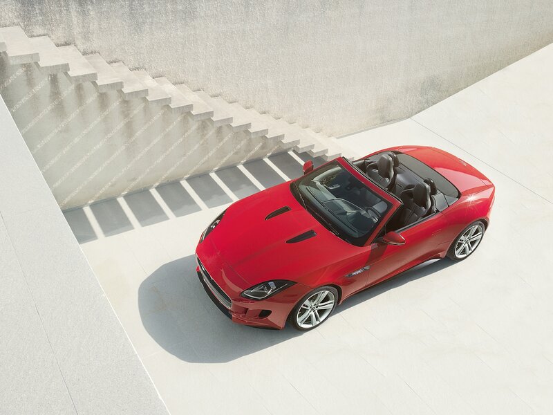 Red Convertible Car — Serene, Afternoon, Photograph, Stairs