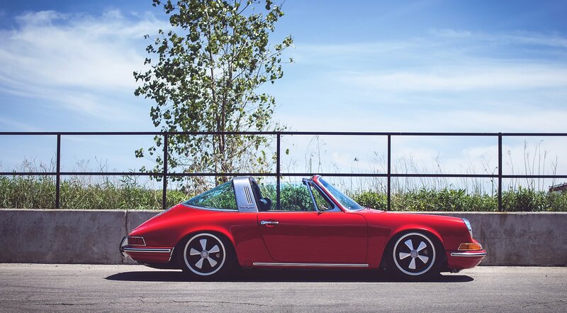 Red Convertible Car — Serene, Afternoon, Photograph, Tree