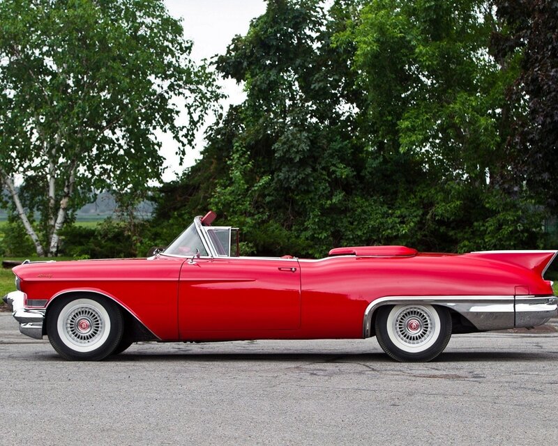 Red Convertible Car — Serene, Afternoon, Photograph, Trees, Road, White Wheels