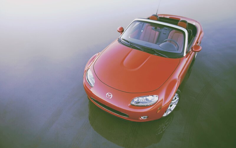 Red Convertible Car — Serene, Morning