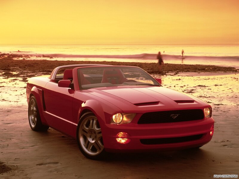 Red Convertible Car — Serene, Sunset, Photograph, Beach, Ocean, People
