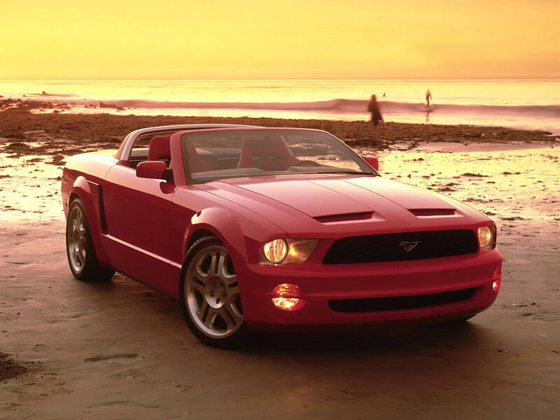 Red Convertible Car — Serene, Sunset, Photograph, Beach