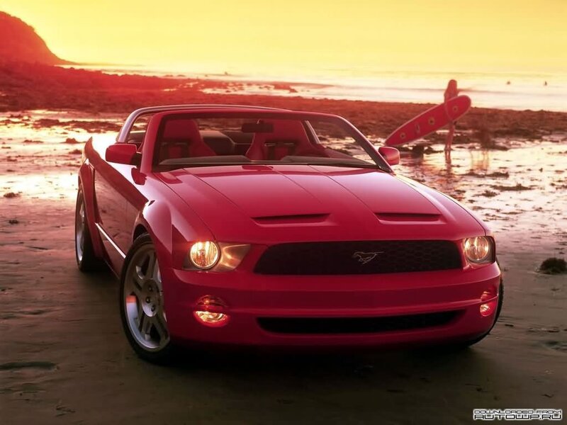 Red Convertible Car — Serene, Sunset, Photograph, Person with Surfboard