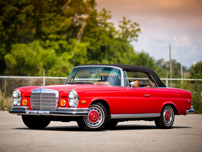 Red Convertible Car — Serene, Sunset, Photograph, Trees