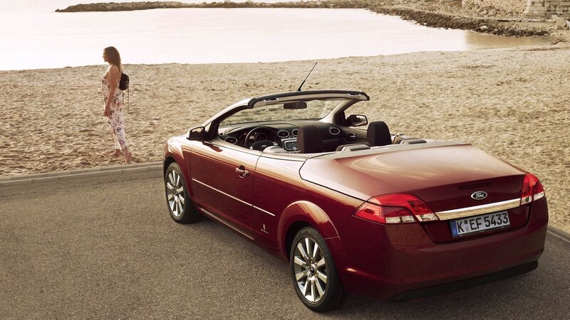 Red Convertible Car — Serene, Sunset, Photograph, Woman
