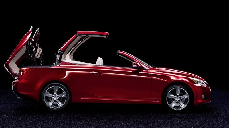 Red convertible car with open roof