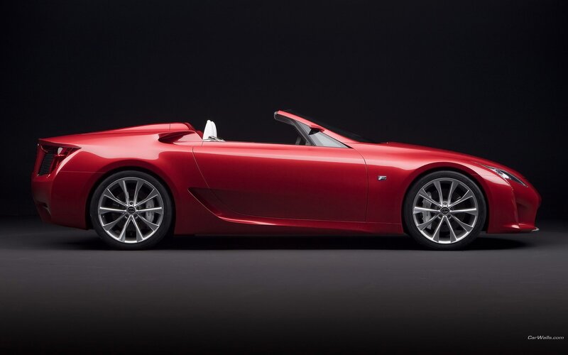 Red Convertible Sports Car — Dramatic, Photograph, Wheels, Black Background, Black