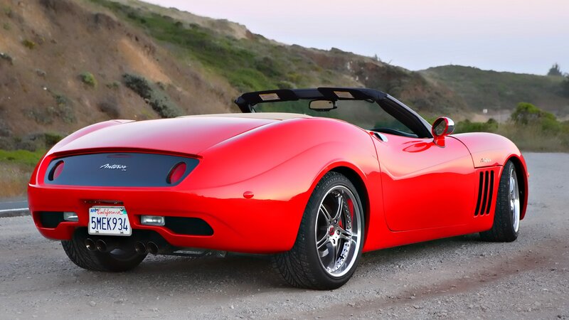 Red Convertible Sports Car — Serene, Sunset, Photograph, Road, Hill