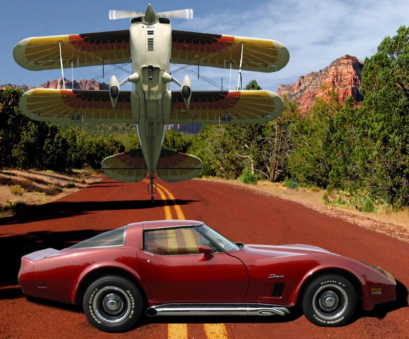 Red Corvette and Biplane