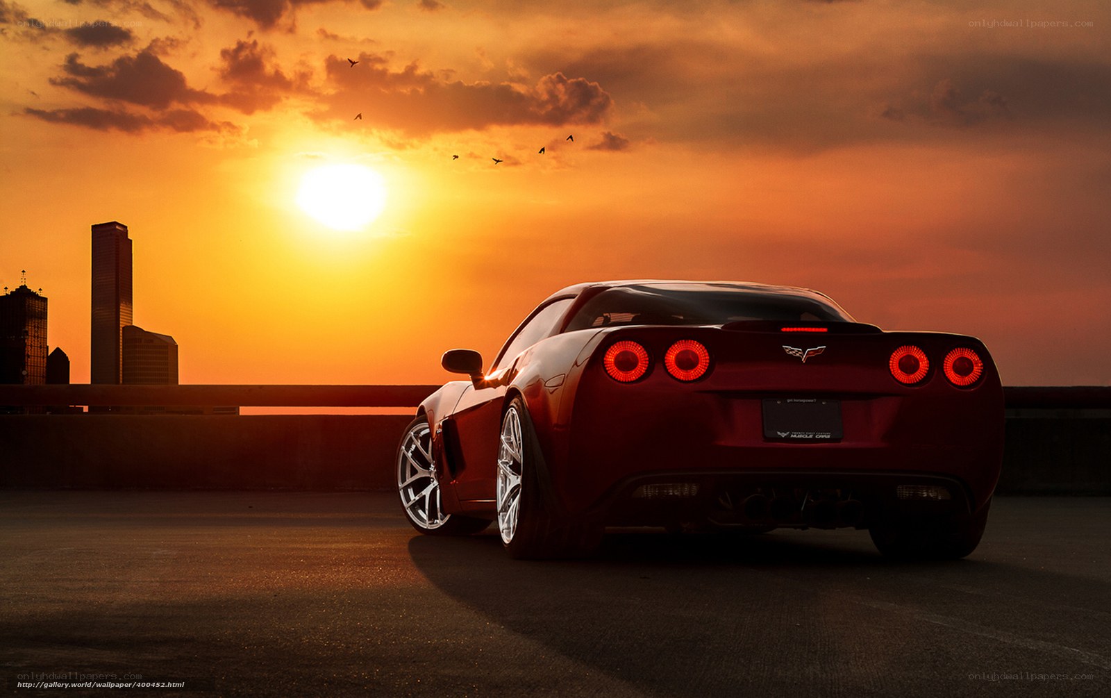 Red Corvette at sunset