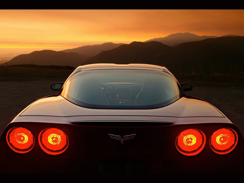 Red Corvette Car — Dramatic, Sunset