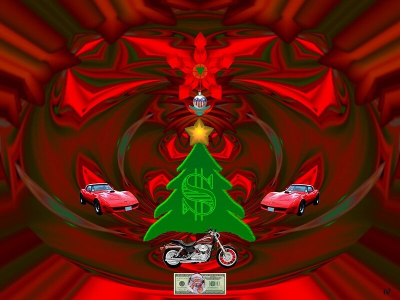 Red Corvette Cars and Motorcycle