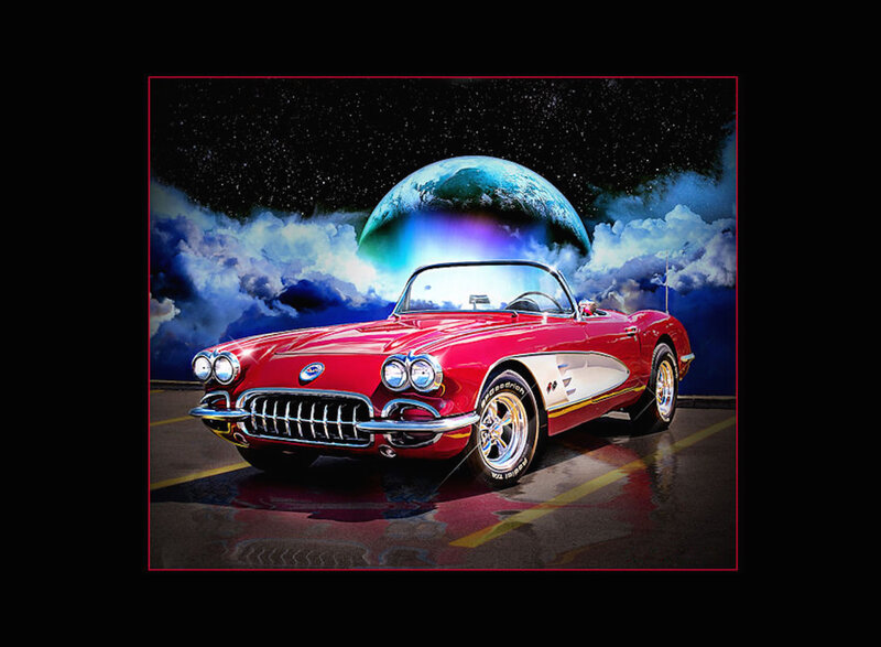 Red Corvette Convertible — Dramatic, Night, Digital Art