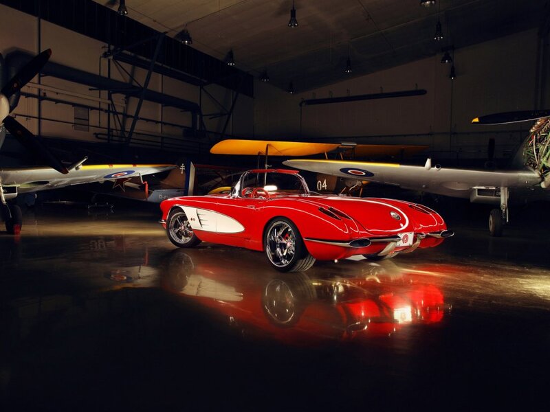 Red Corvette Convertible — Dramatic, Night
