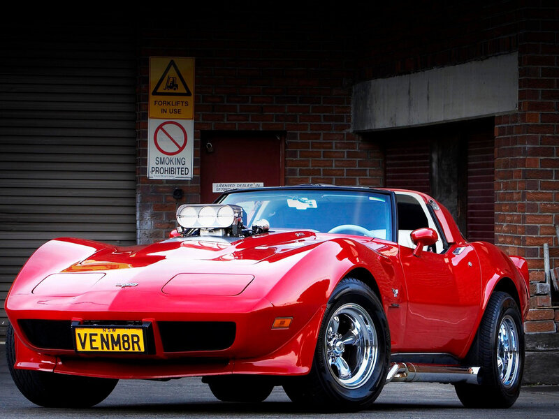 Red Corvette Convertible — Dramatic, Photograph, Brick Wall