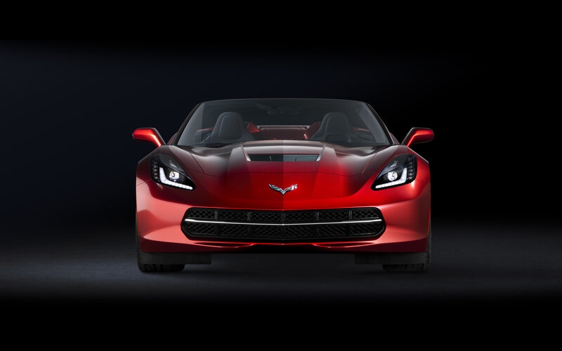 Red Corvette Convertible — Dramatic, Photograph, Car, Headlights