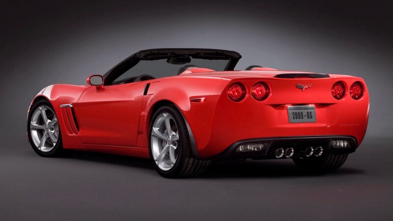 Red Corvette convertible rear view