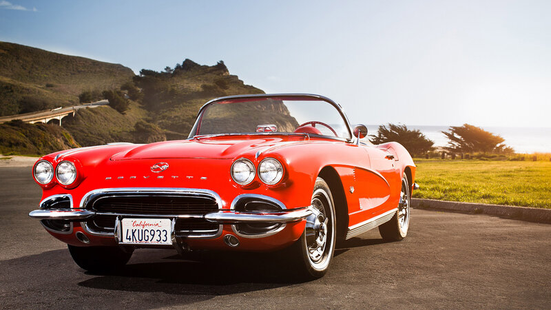 Red Corvette Convertible — Serene, Afternoon, Photograph, Car, Coastline