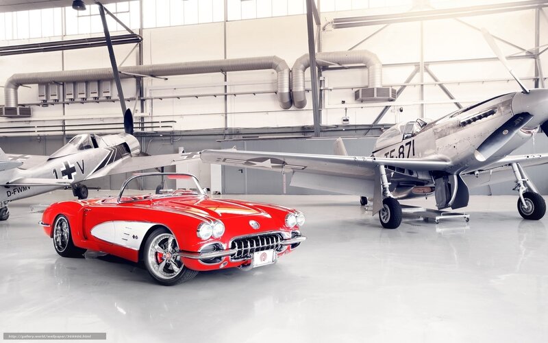 Red Corvette in Hangar