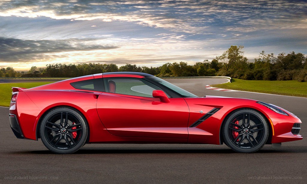 Red Corvette on a racetrack