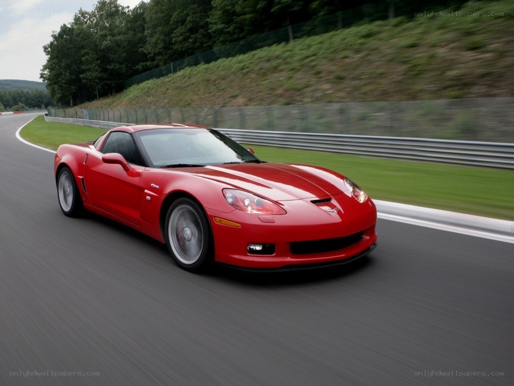 Red Corvette on a racetrack