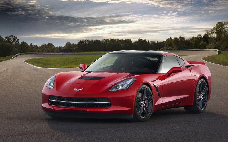 Red Corvette on a racetrack