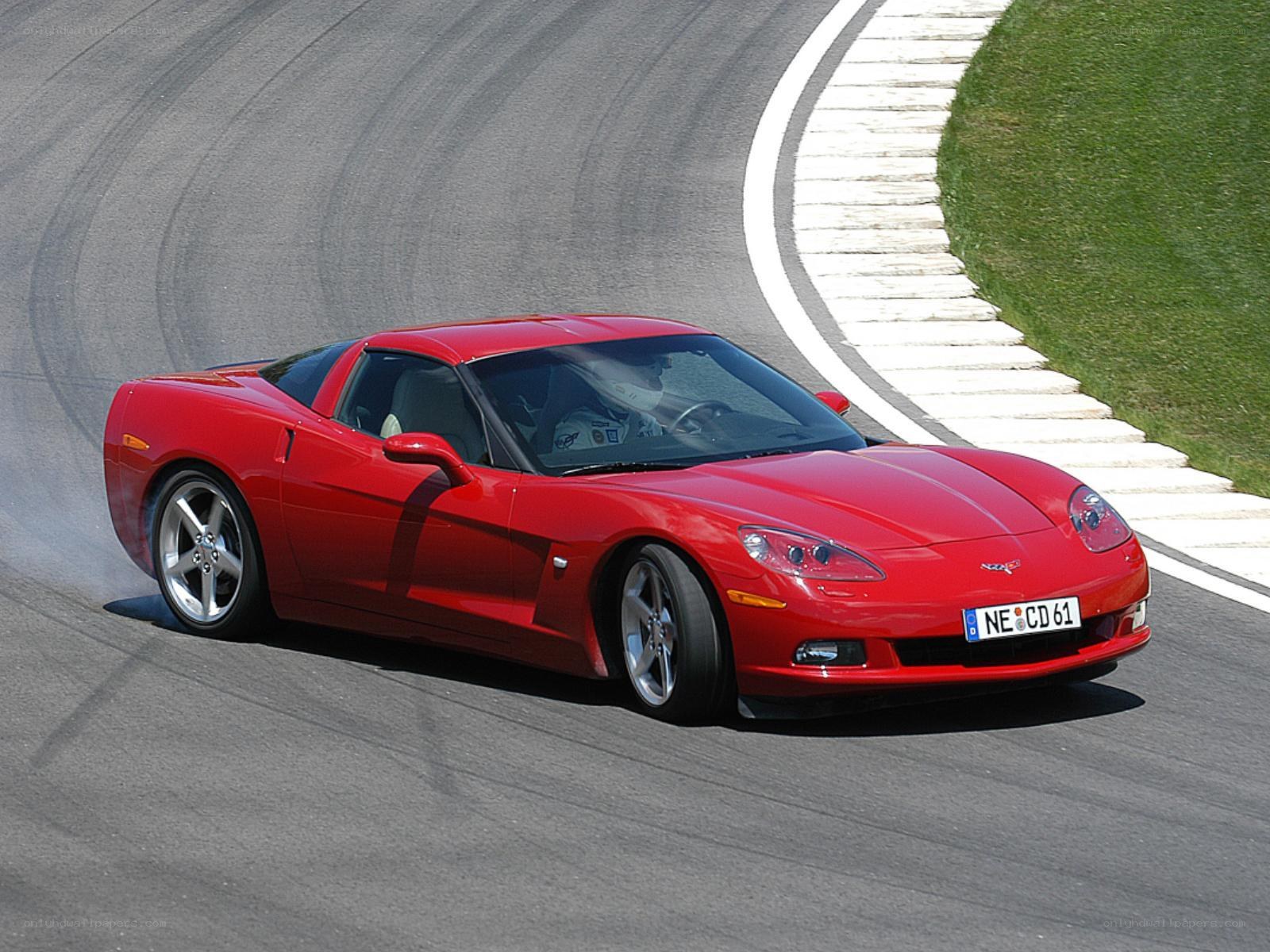 Red Corvette on a racetrack
