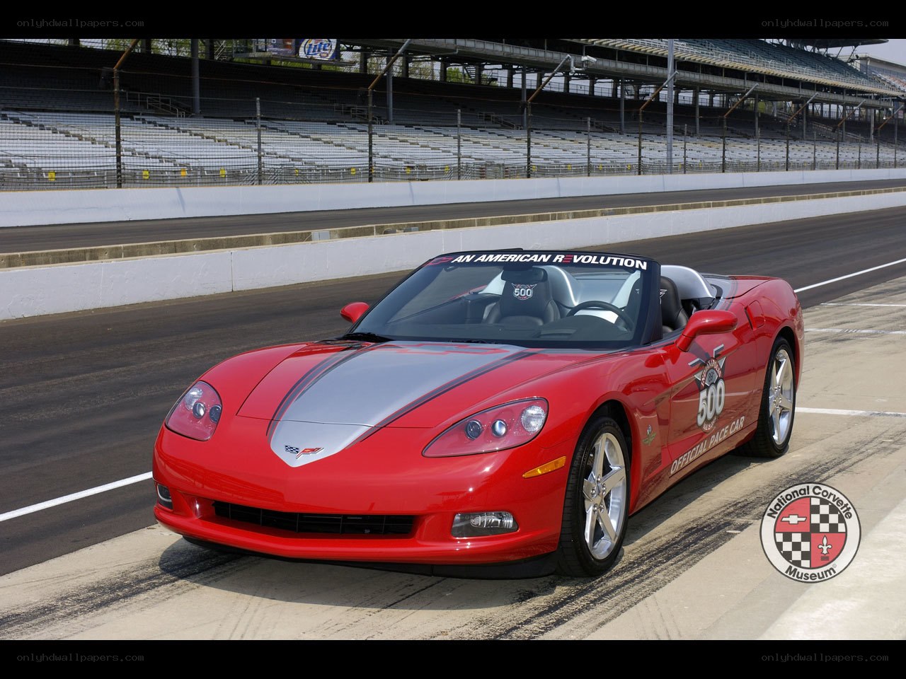 Red Corvette on a racetrack