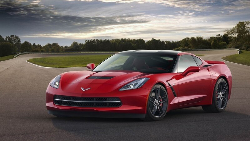 Red Corvette on a racetrack