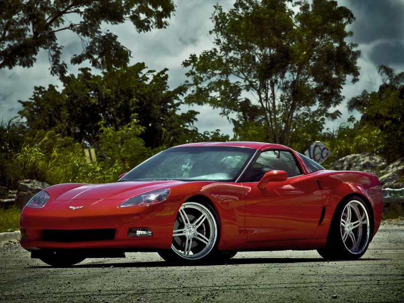 Red Corvette on a road