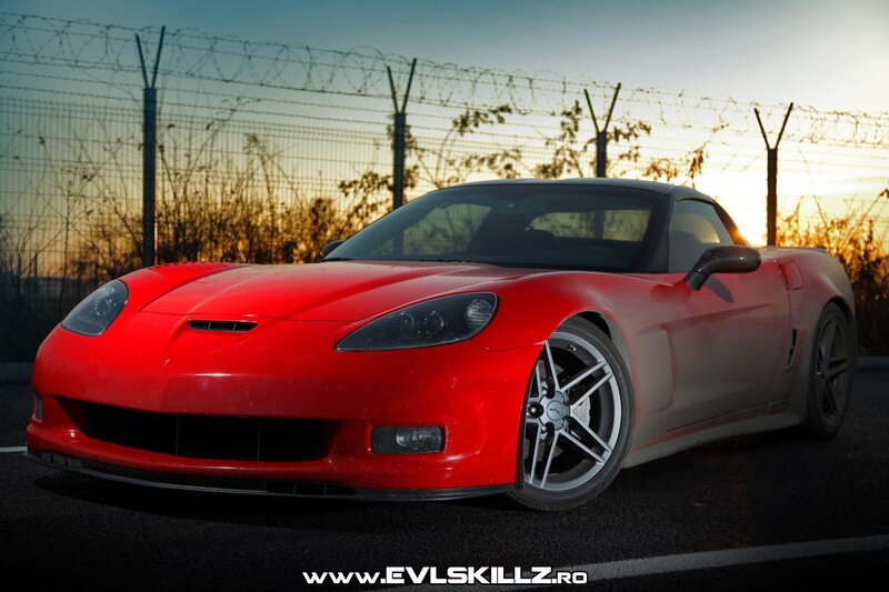 Red Corvette on a track