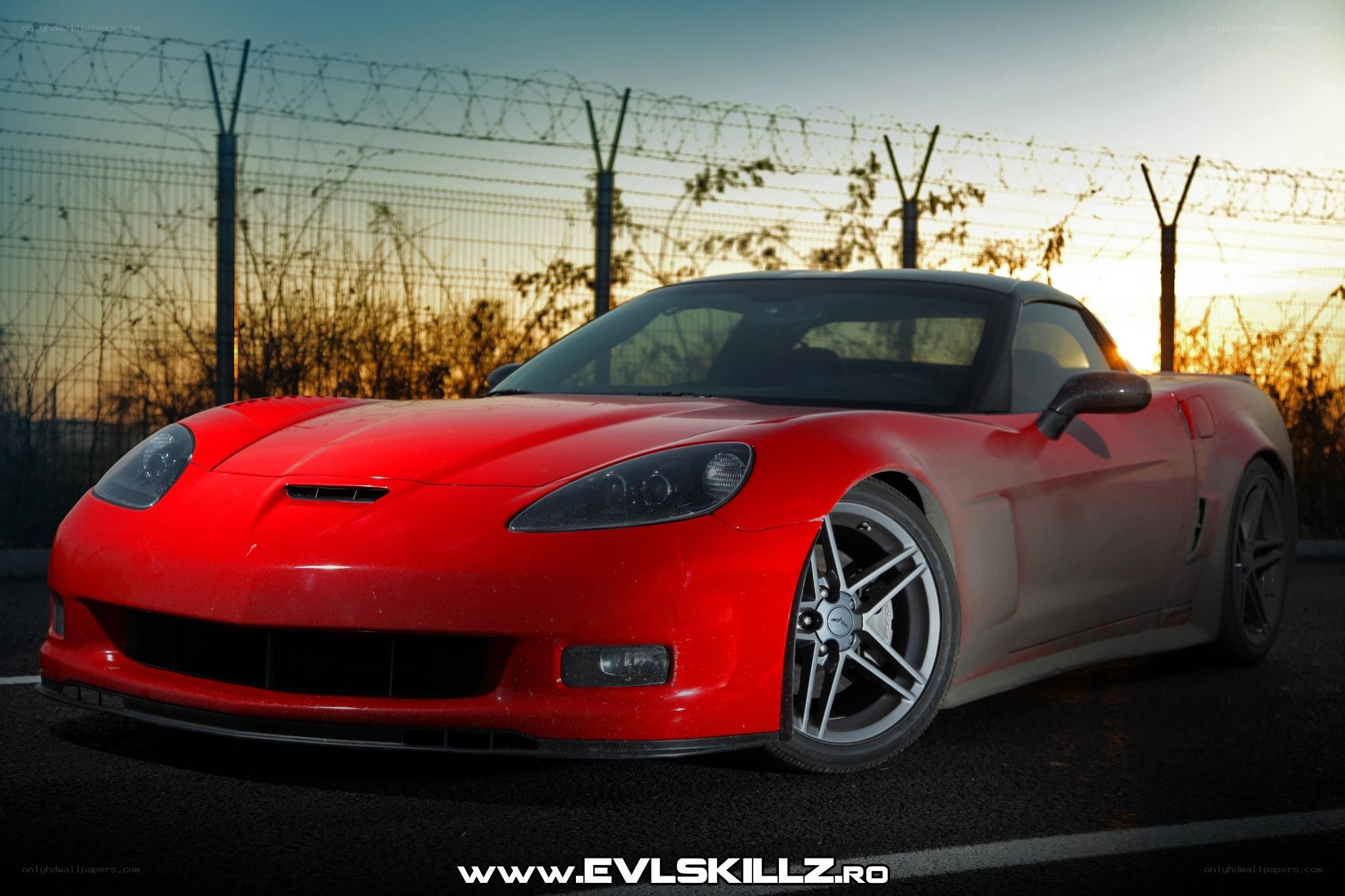 Red Corvette on a track