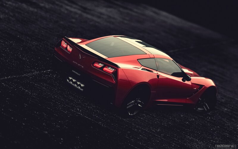 red corvette on dark road