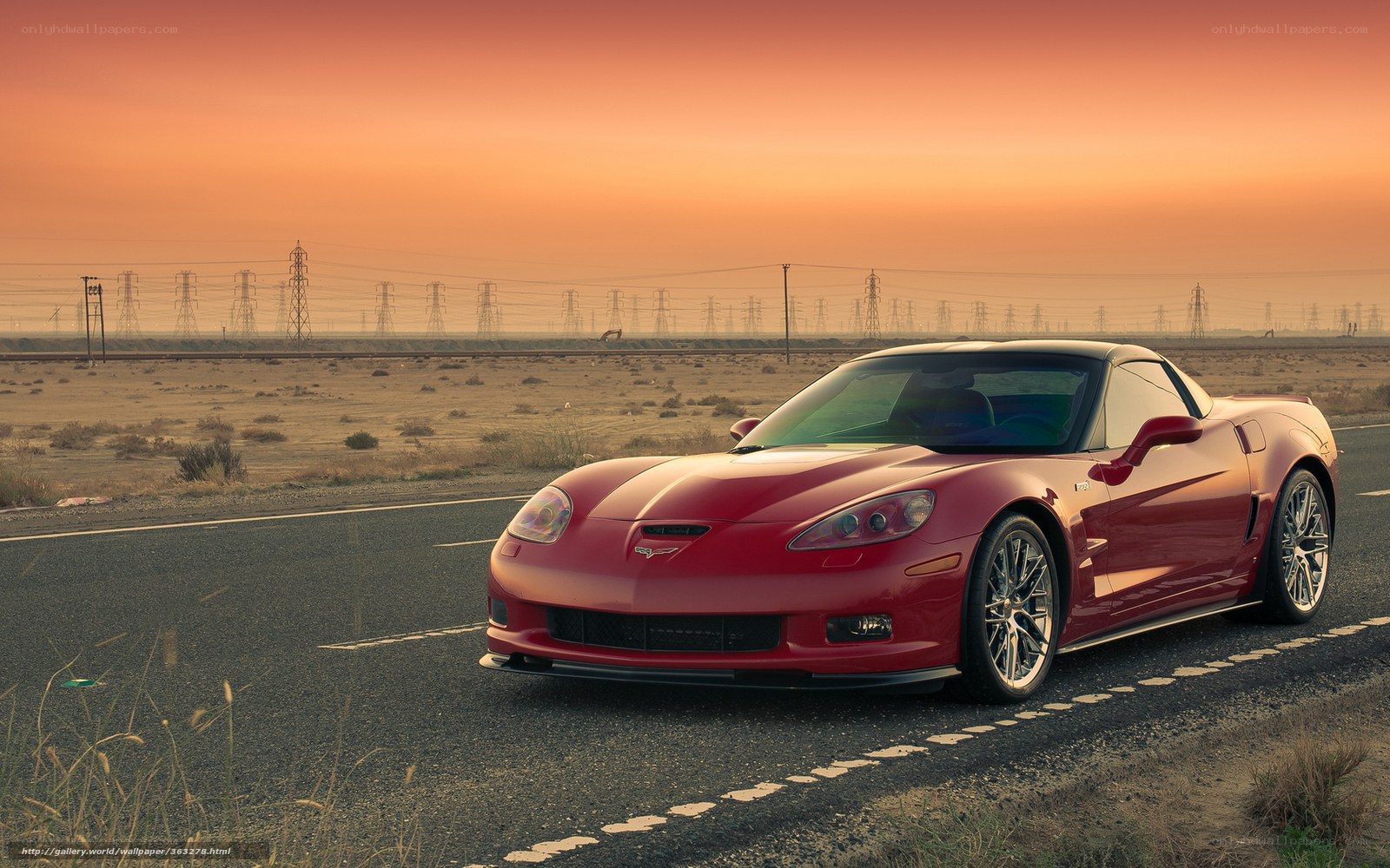 Red Corvette on desert road