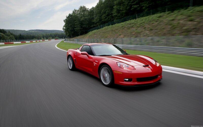 Red Corvette on Racetrack — Dynamic, Afternoon, Photograph