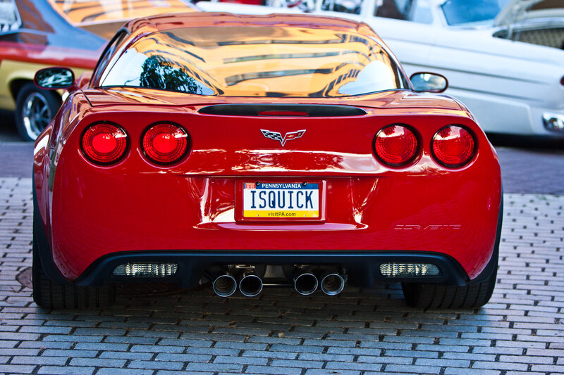 Red Corvette rear view