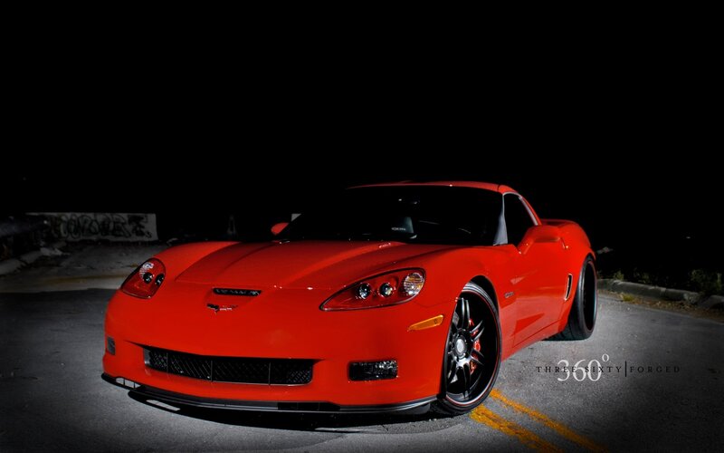 Red Corvette Sports Car — Dramatic, Night