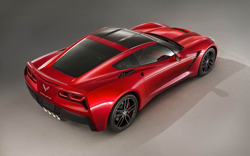 Red Corvette Sports Car — Dramatic, Photograph, Black Wheels, Rear View