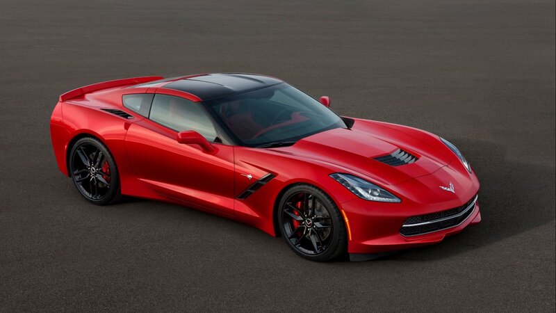 Red Corvette Sports Car — Dramatic, Photograph, Black Wheels, Targa Top, Rear Spoiler