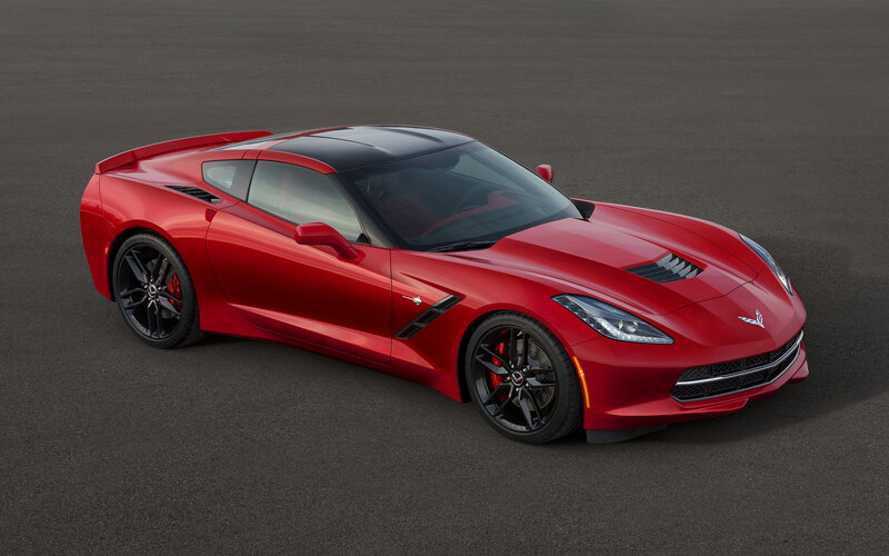 Red Corvette Sports Car — Dramatic, Photograph, Black Wheels, Targa Top