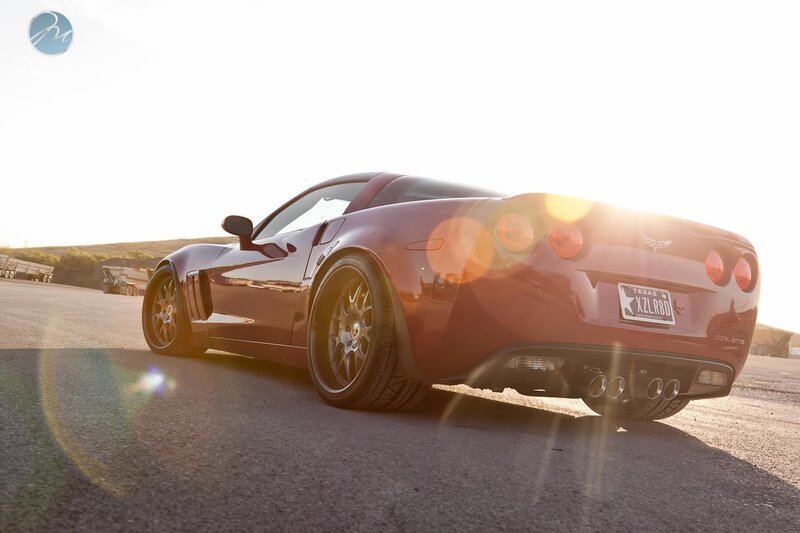 Red Corvette Sports Car — Dramatic, Sunset, Photograph, License Plate