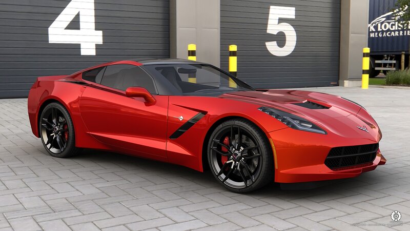 Red Corvette Sports Car — Neutral, Afternoon, 3d Render