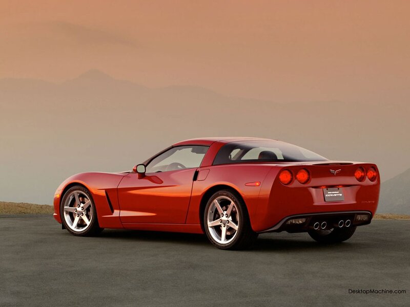 Red Corvette Sports Car — Serene, Sunset, Photograph, Mountains