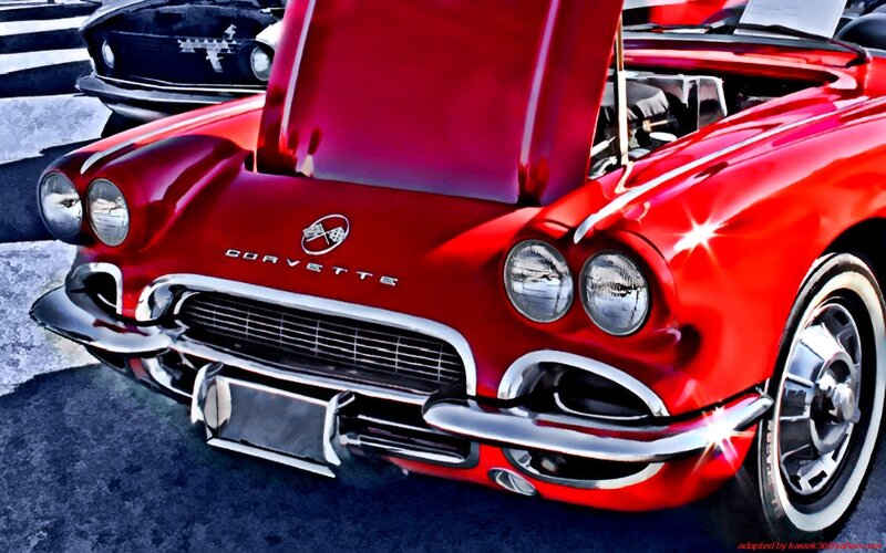 Red Corvette with open hood