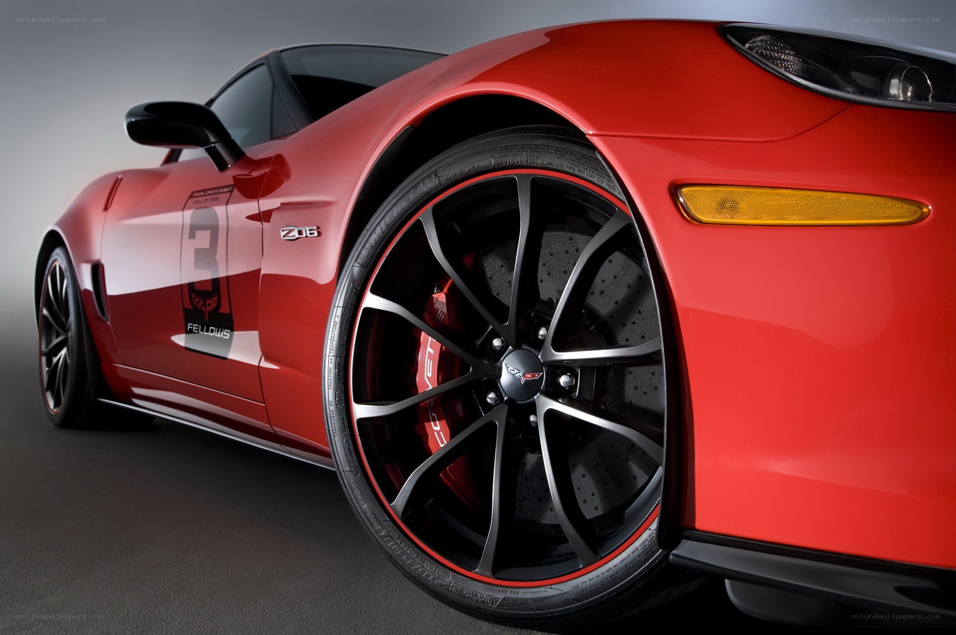 Red Corvette Z06 wheel close-up