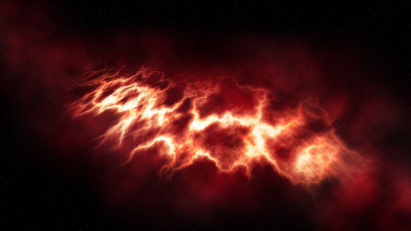 Red cosmic lightning storm